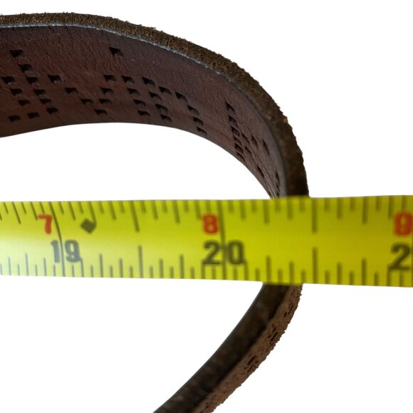Calvin Klein Vtg Brown Perforated Leather Belt Metal Buckle 1.5" Wide 38" Waist - Picture 7 of 9